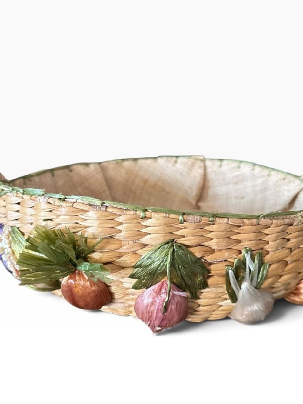 Vintage 1970s Woven Straw Wall Basket Raffia Vegetables Kitchen Decor
